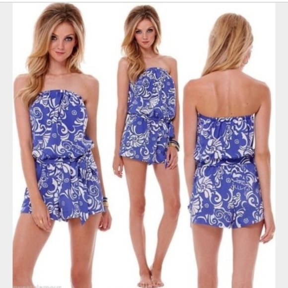 Lilly Pulitzer Pants - EUC Lilly Pulitzer Royal Blue Strapless Romper M